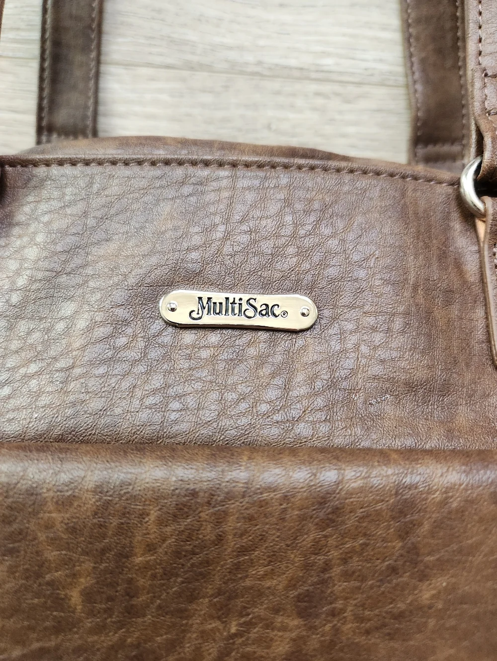 MultiSac Brown Nia Large Shopper Shoulder Purse Bag Faux Leather Nwt - Picture 2 of 15